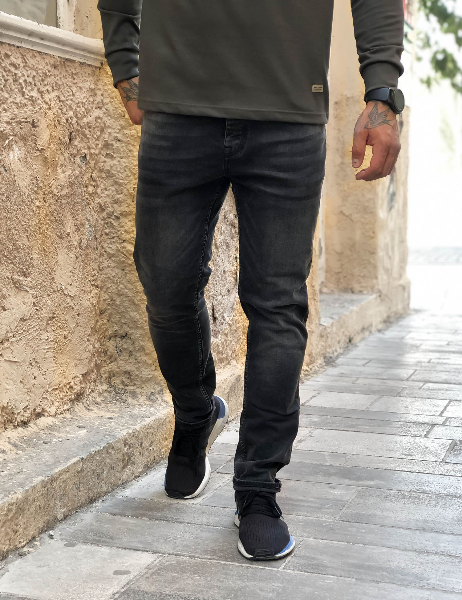 Gabbia Ανδρικό ανθρακί τζιν παντελόνι με ξέβαμμα GB4365